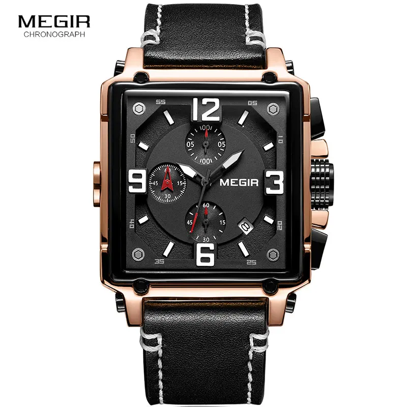 Preise Megir Lederband Armee Chronograph Quarz Handgelenk Uhren Männer Platz Sport Stoppuhr Mann Uhr Relogios Masculino 2061 Rose