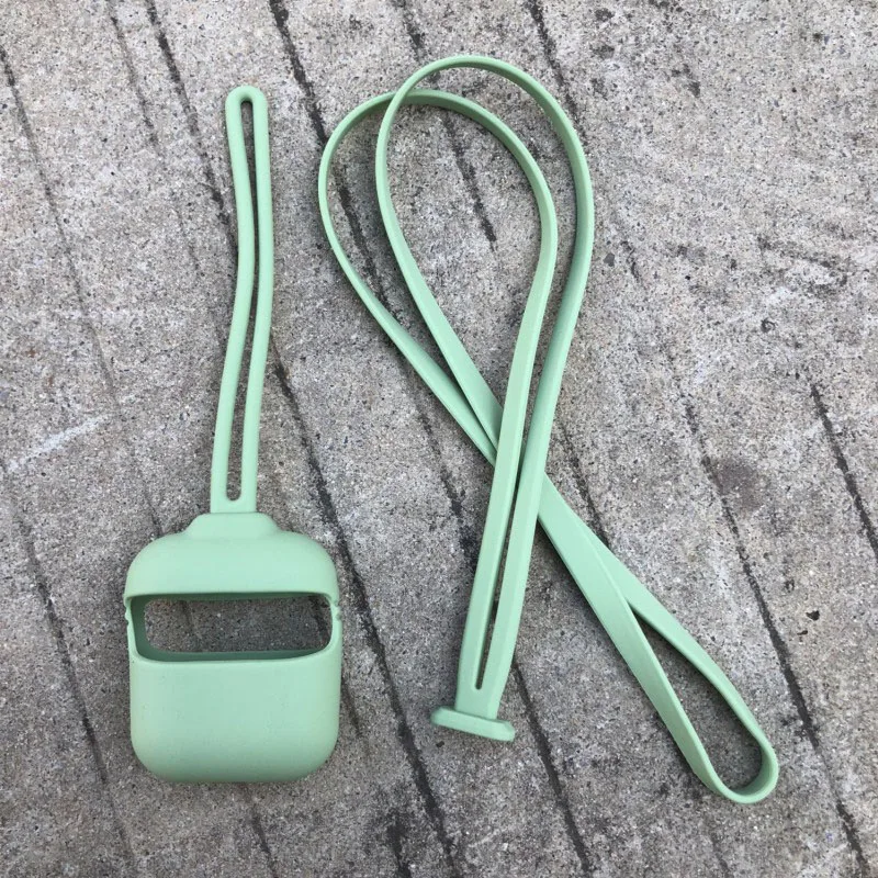 Силиконовый чехол защитный чехол с ремешком противоударный для Airpod 1/2 PUO88 - Цвет: Зеленый