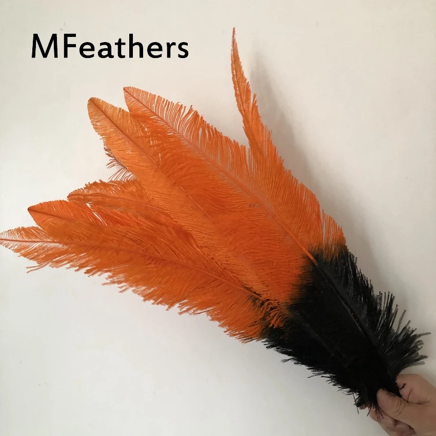 

50PCS/Lot Two Tone Dyed Orange with Black Tips Ostrich Feather 50-55CM Nandu Ostrich Plume Clipped Feathers Carnival Decorations
