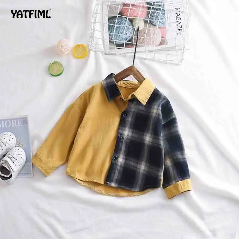 YATFIML/Детские рубашки для мальчиков и девочек; осенние рубашки с длинными рукавами для маленьких мальчиков; модные хлопковые топы для маленьких мальчиков; Детские рубашки - Цвет: grey