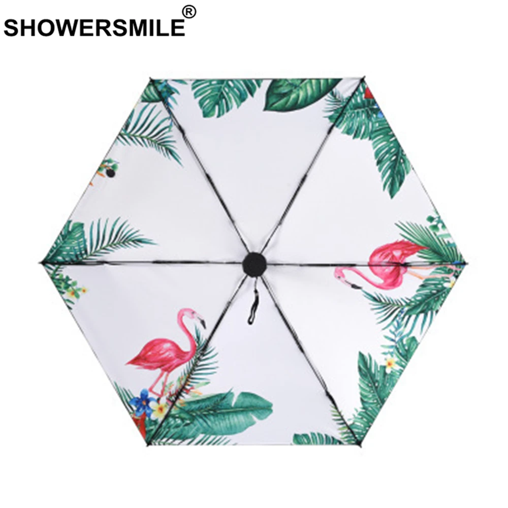 

SHOWERSMILE Mini Pocket Umbrella Women Uv Small Umbrella Flamingos Print Five Folding Parasol Brand Sunny and Rainy Bumbershoot