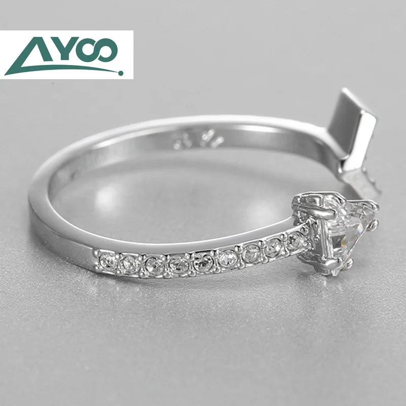 AYOO высокое качество SWA 925 пробы серебро простой дизайн элегантный дикий открытый Кристалл кольцо