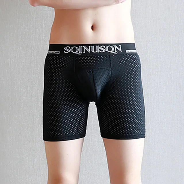 Men's Mesh Boxer Pants Cool And Long Summer Underwear Soft And Comfortable Large Size Anti Wear Leg Brand Shorts A1