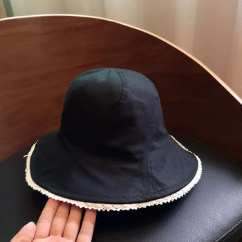 

Double-sided hat female summer cover face lace fisherman hat female Japanese sun hat