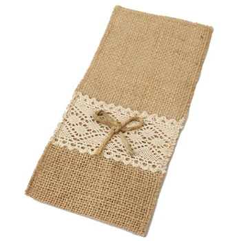 

Big deal 50Pcs Burlap Lace Cutlery Pouch Holder Bag Hessian Rustic Jute Tableware Party Supplies Picnic Party Wedding Decoration