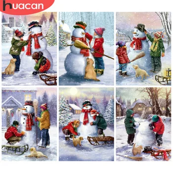 

HUACAN DIY Diamond Painting Snowman 5D Diamond Mosaic Christmas Winter Scenery Square Round Drill Home Decor