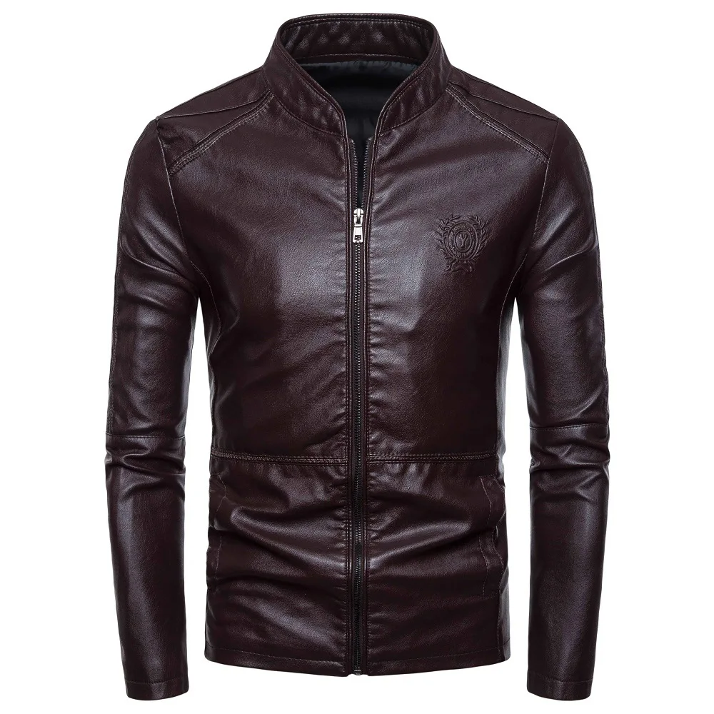

2019 Spring And Autumn New Style Locomotive Slim Fit Leather Coat Men England-Style Stand Collar Leather Coat outside