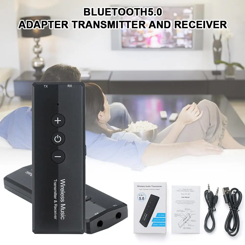 Bluetooth5 0 Adapter Transmitter and Receiver for TV to Wireless Headphone Speaker with AUX Interface