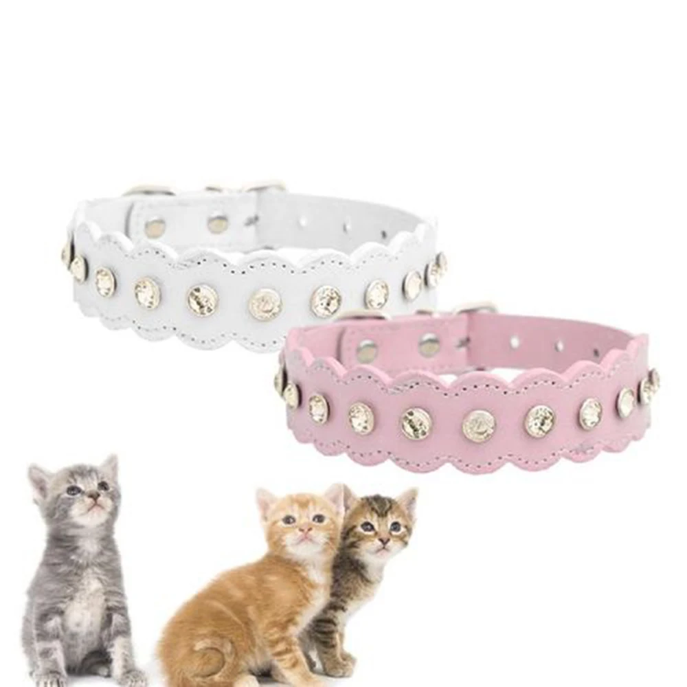 Diamond Rhinestone Cat Collar Puppy Baby Dog Cat Collar Leather Strap for Kitten Accessories Diamond Rhinestone Cat Collar Puppy Baby Dog Cat Collar Leather Strap for Kitten Accessories