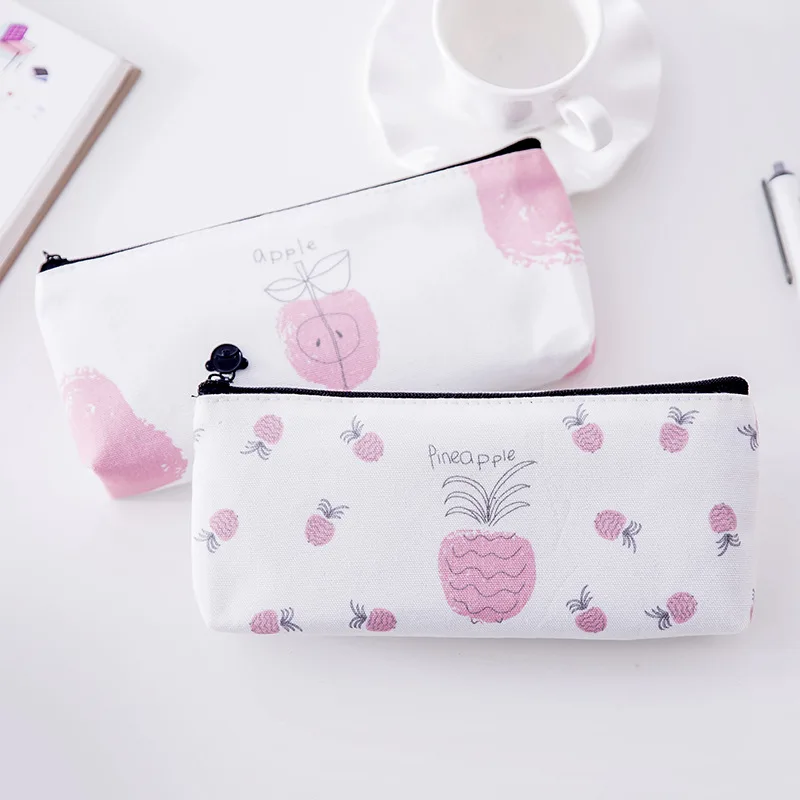 

Japanese Korean Stationery Creative Hipster Fruit Pencil Case Large Capacity Canvas Pencil Case Students Storage Supplies