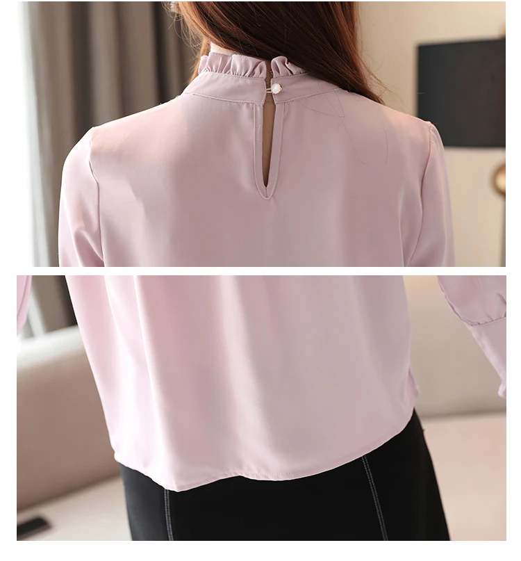 Корейские осенние женские блузки, женская шифоновая блузка, Blusas Mujer De Moda, Женские топы и блузки, женские рубашки с бисером размера плюс, Топ