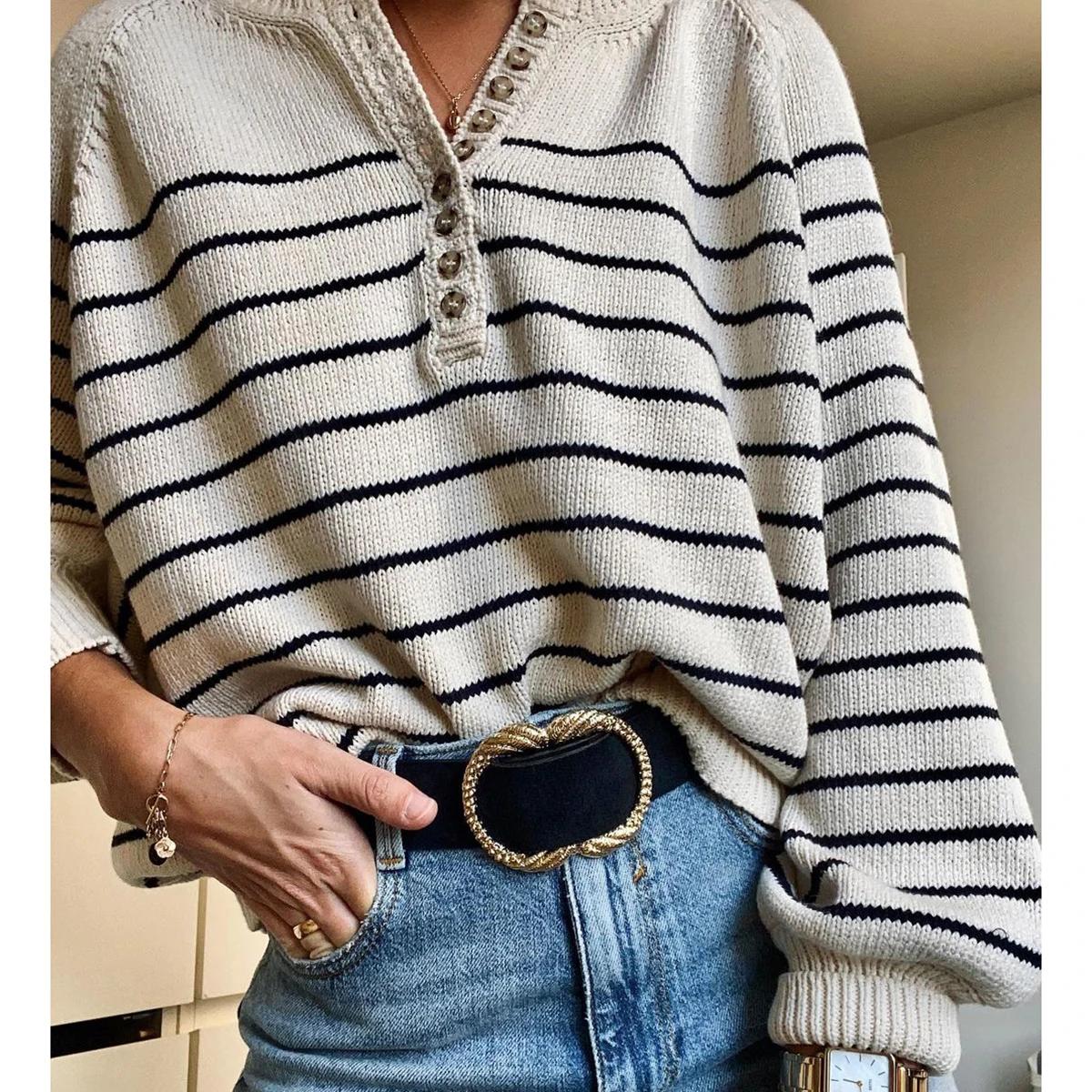 Relaxed Cotton Knit Jumper Women Autumn Winter