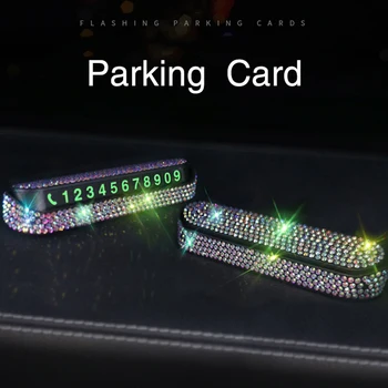 

Car Styling Temporary Parking Card Crystal Diamond Colorful Phone Number Card Rhinestone Plate Car