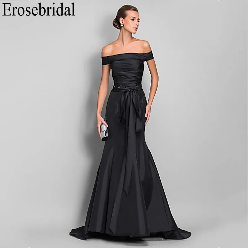 

Erosebridal Black Evening Dress 2019 Elegant Boat Neck Design with Lace Up Back Long Formal Dress Evening Gown for Women