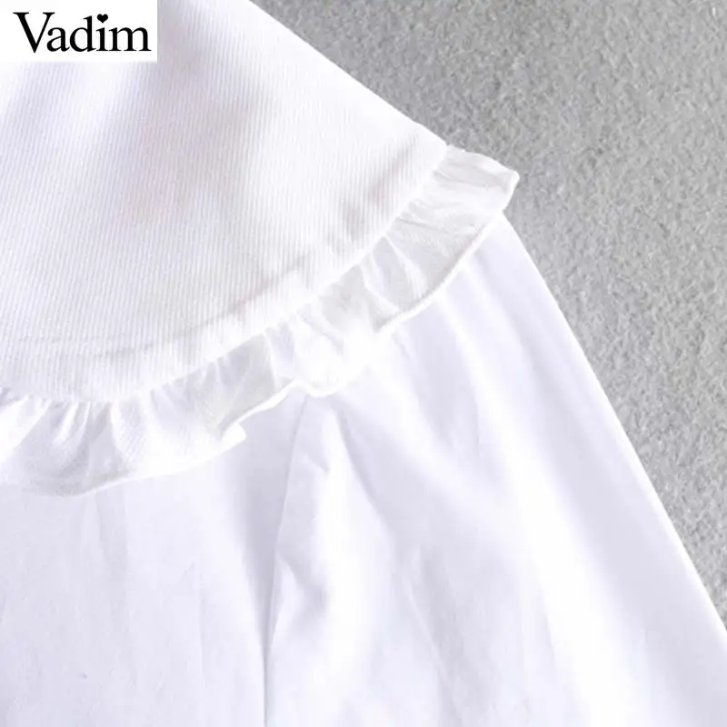 Женское элегантное платье vadim белые блузки с оборками необычного дизайна Длинные рукава с воротником в стиле «Питер Пэн» рубашки для мальчиков милые топы blusas LB658