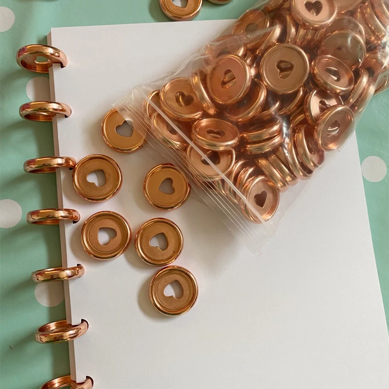 100PCS 23mm Mushroom Hole Binding Hoop Heart Colorful Round Rings Plastic Disc Buckle Loose Leaf Book DIY Binder Notebook Office