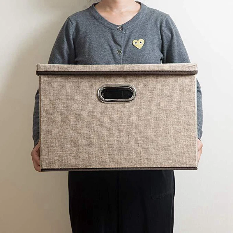 

Large Folding Storage Box with Lid Linen Fabric Folding Storage Box Storage Box with Lid Container Basket Home Bedroom Closet Of
