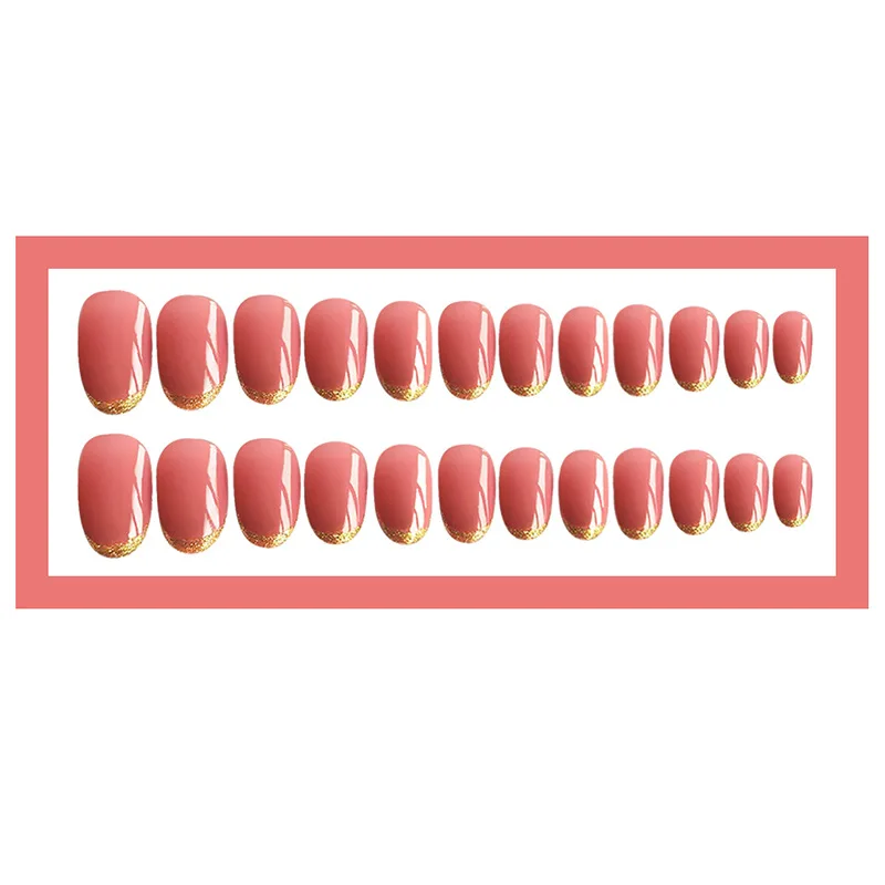 Nusx 24pcs False Nail Glitter Sequins Pink Waterproof Artificial Short Round Full Cover Artificial Fake Nails 3