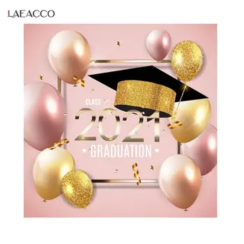 

Laeacco Class of 2021 Graduation Photography Backdrop Bachelor Hat Gold Ribbon Sequin Balloon Baby Party Background Photo Studio