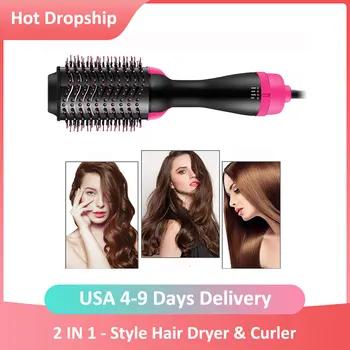 

USA Stock Drop Ship 2 in 1 Hair Style Dryer Curl Volumizer Rotating Hair Roller Styling Comb Negative Ion Generator Dryer Curler
