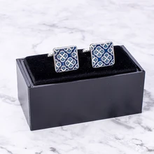 New Luxury Square Enamel Cufflinks Blue Flower Design Cuff Button Lucky Four-Leaf Clover Jewelry For Mens Wedding Business Gift