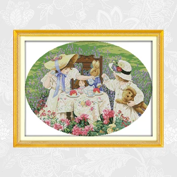 

The Afternoon Tea in the Suburbs Paintings Handwork Beginner Embroidery Sets Aida Canvas 11CT 14CT Cross-stitch kits Home Decor