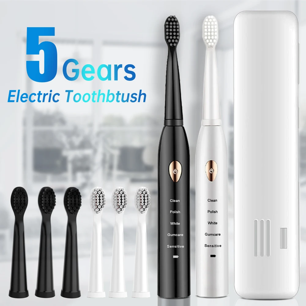 Brosse à dents électrique intelligente 5 modes, brosse à dents ultrasonique automatique pour adulte IPX7 étanche USB Rechargeable