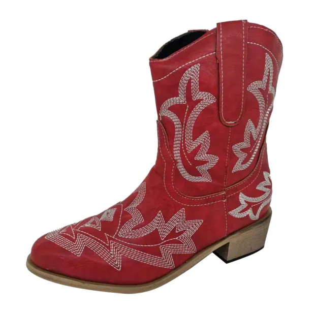 

Women Western Boot Winter Middle Tube Knight Boot 2019 Lady Retro Rome Slip-On Low Heel Leather Shoes Wide Mid-Calf Cowboy Botas