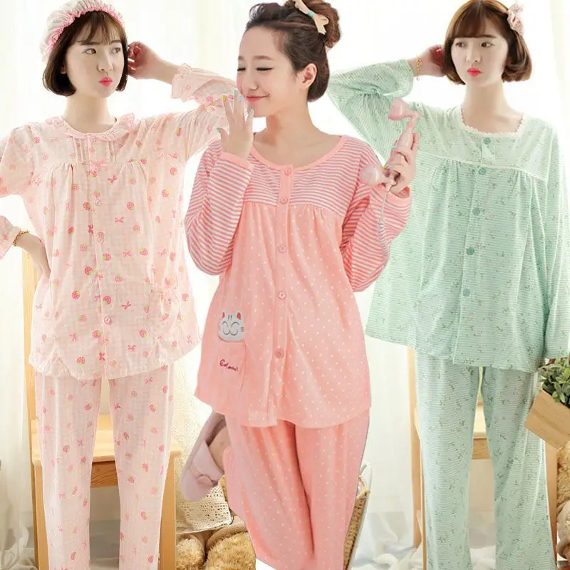 

Confinement Clothing Summer Thin Section Pregnant Women Pajamas Pure Cotton Plus-sized Nursing Clothes Postpartum Nursing Cardig