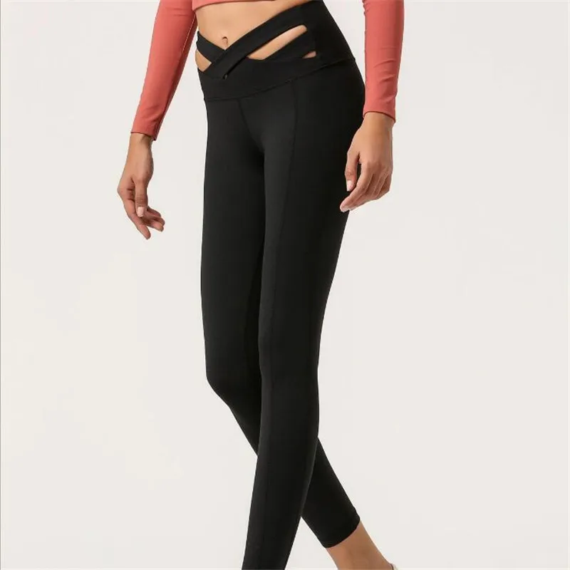 2020 new Yoga Pant Fitness soft high waist Gym fitness Sports fashion cross waist design leggings hips lift sports trousers