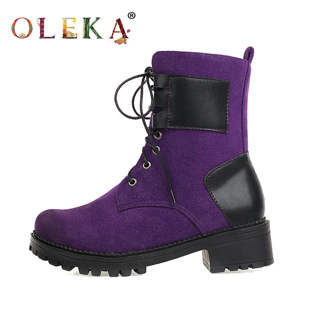 

OLEKA Comfortable Winter Women Boots Platform Rome Round Toe Boots For Women Leisure Style Motorcycle Boots New Shoes 2020