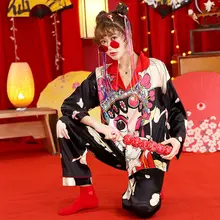 Polyester couples Pajamas Set V Neck Design Luxury Cross Letter Print Sleepwear Like Home Clothes XXL Large Size Nightwear