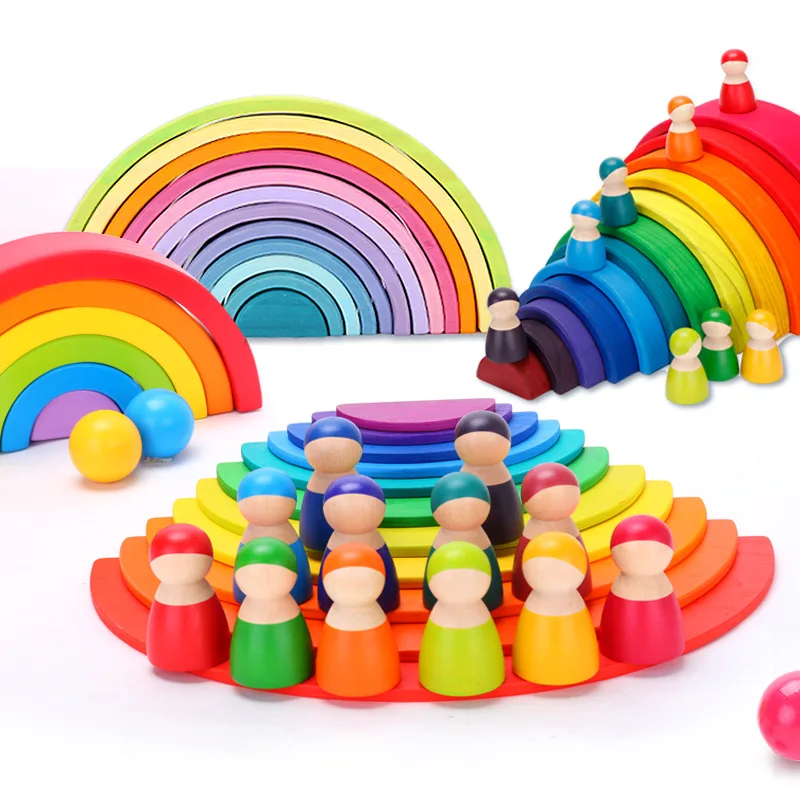 Rainbow stacker toy Montessori Toys Wooden Toys Wooden rainbow Stacker montessori materials Learning game Waldorf Toys Baby toys Toddler Sensory Open ended toys Creative Educational Toys 