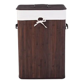 

Single Lattice Bamboo Folding Basket Body with Cover Dark Brown For Dirty Clothes Laundry Baskets