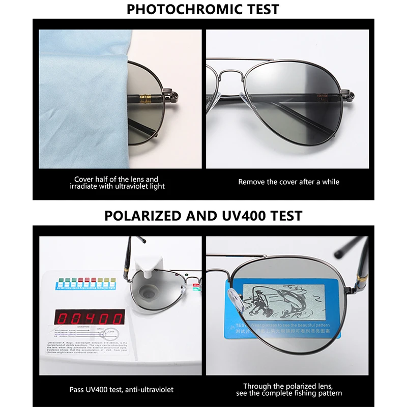 Fashion Aviation Photochromic Sunglasses Men Women Chameleon Polarized Pilot Sun Glasses Anti-glare Driving Shades UV400 polarized sunglasses