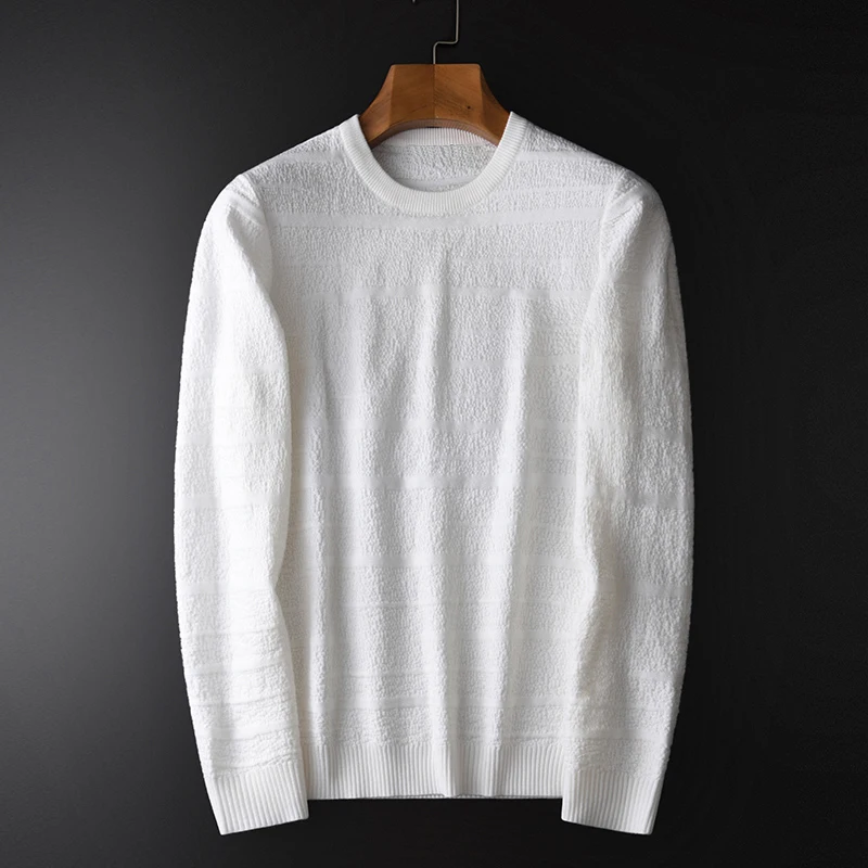 

Mens Luxury Soft 3d Jacquard Knitting Round Neck Sweater Male Autumn And Winter Slim Fit Elasticity Sweaters Man