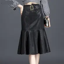 Новая модная Высококачественная яркая шелковая юбка рыбий хвост для женщин с рюшами до середины бедра, повседневная длина до колена размера плюс S M L XL 2XL 3XL 4XL