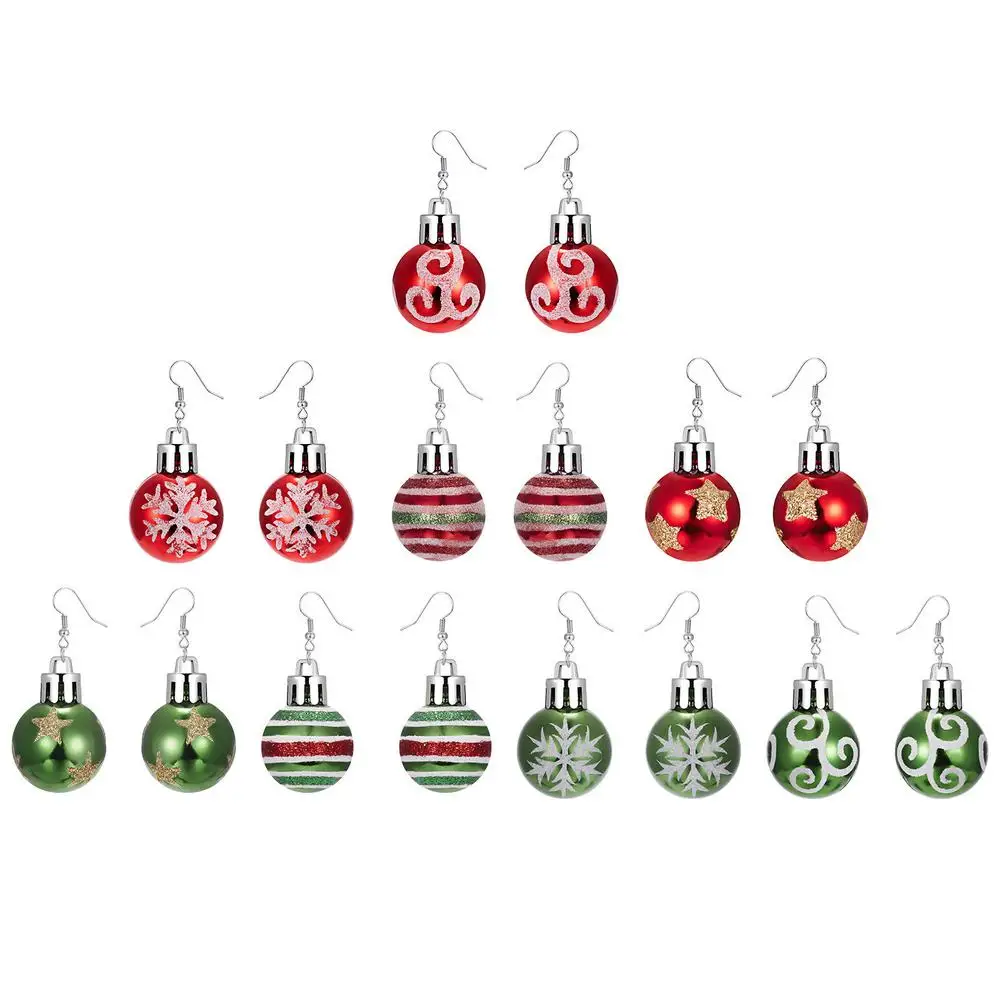 Christmas Dangle Earrings For Women Round Ball Light Bulb Earrings Pendants Multi-Colored Snowflakes Stars Stripe Fashionable 1