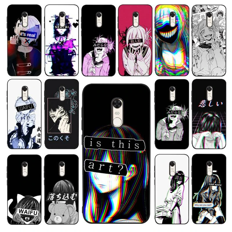 case for xiaomi YNDFCNB Sad Anime Aesthetic Senpai Phone Case for RedMi 4X 5 plus 5 6 7 8 9 A 6pro Go K20 cover xiaomi leather case