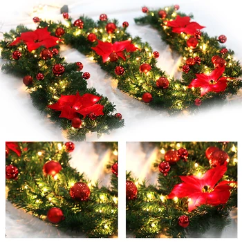 

2.7m Christmas Garland with LED Lighting Hanging Decoration Simulation Green Rattan Xmas Ornament Christmas Decorations for Home