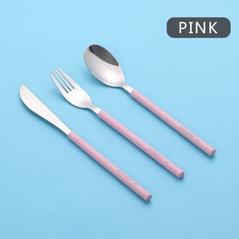 Pink WORTHBUY 304 столовые приборы из нержавеющей стали с ручкой из пшеничной соломы, кухонный нож, столовая вилка, набор для пикника, столовый набор - Цвет: Pink