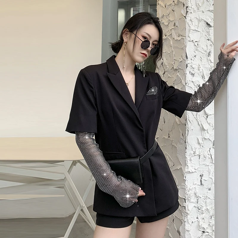 

Lapel Fashion Women Suit Jackets Mesh Stitching Long Sleeve Ladies Jackets Autumn New 2019 Casual Wild Women Clothing