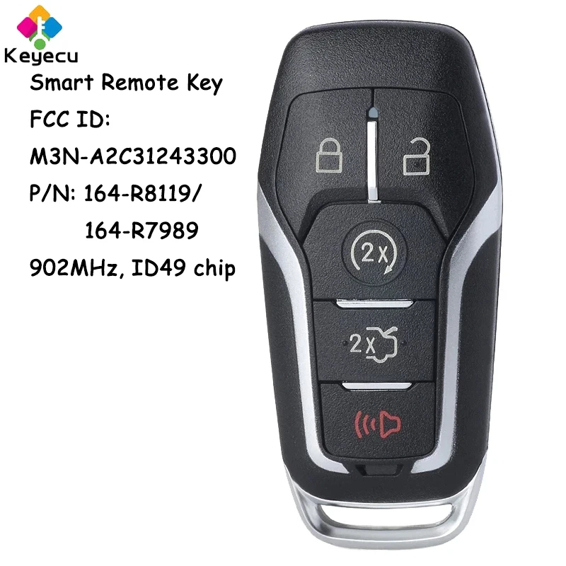

KEYECU умный дистанционный Автомобильный ключ с 5 кнопками 902 МГц ID49 чип-FOB для Ford Explorer Fusion Edge Mustang M3N-A2C31243300 164-R8119