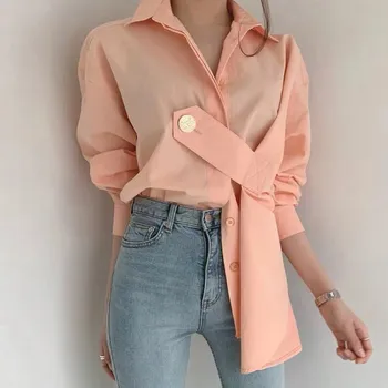 

Fashion Solid Long Sleeve Casual Shirts Turn-Down Collar Lantern Sleeve Blouse Female Button Plus Size Shirts