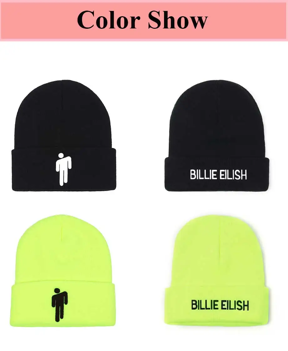 Зимняя вязаная шапка Billie Eilish Beanies, вязаная шапка для женщин и мужчин в стиле хип-хоп, Повседневные вязаные шапки, шапка бини для осени зимы, женская шапка