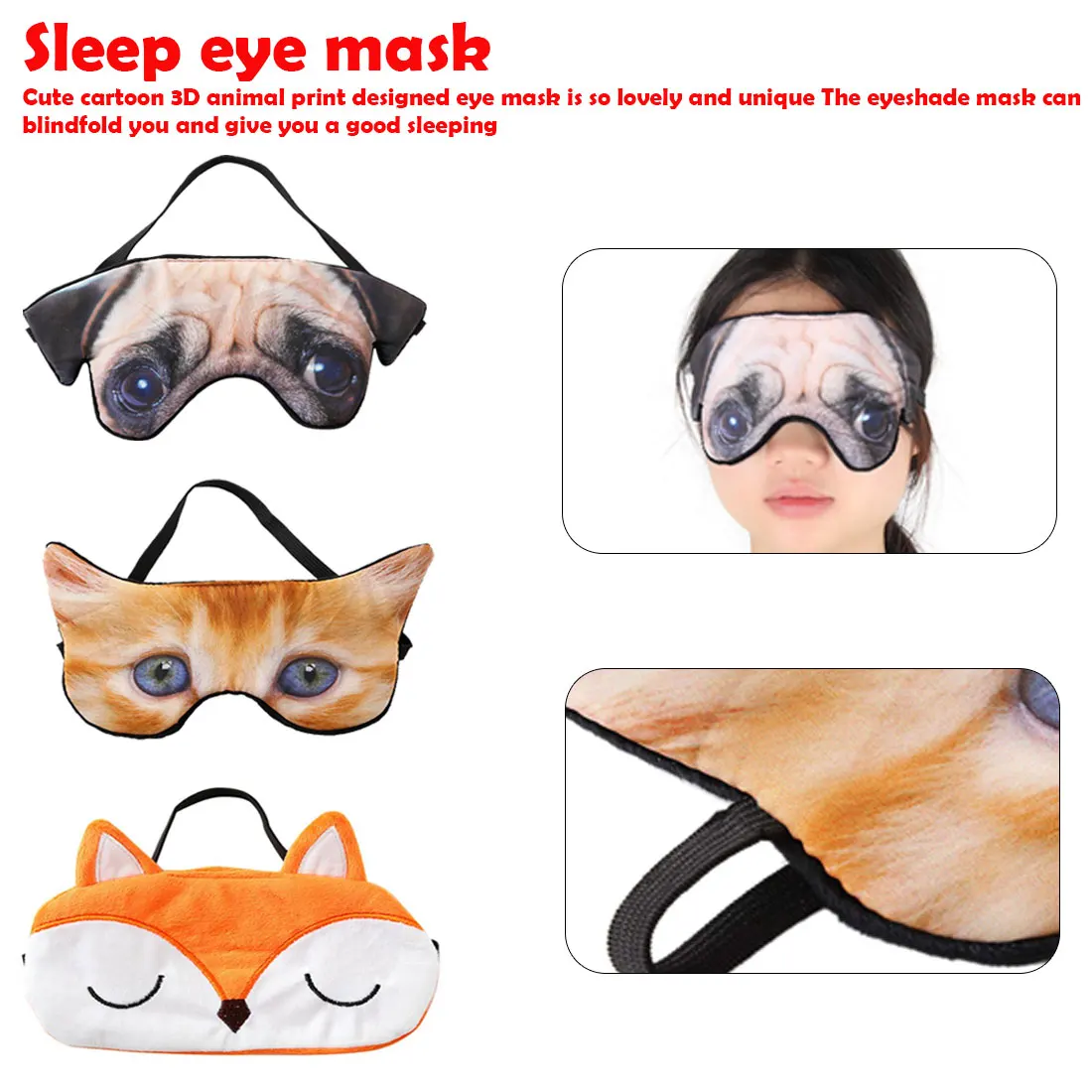 

Travel Relax Aid Blindfold Shades Party Masks 3D Cat Dog Eyes Mask Eyeshade Shading Cute Tiger Fox Sleeping Mask Eye Cover