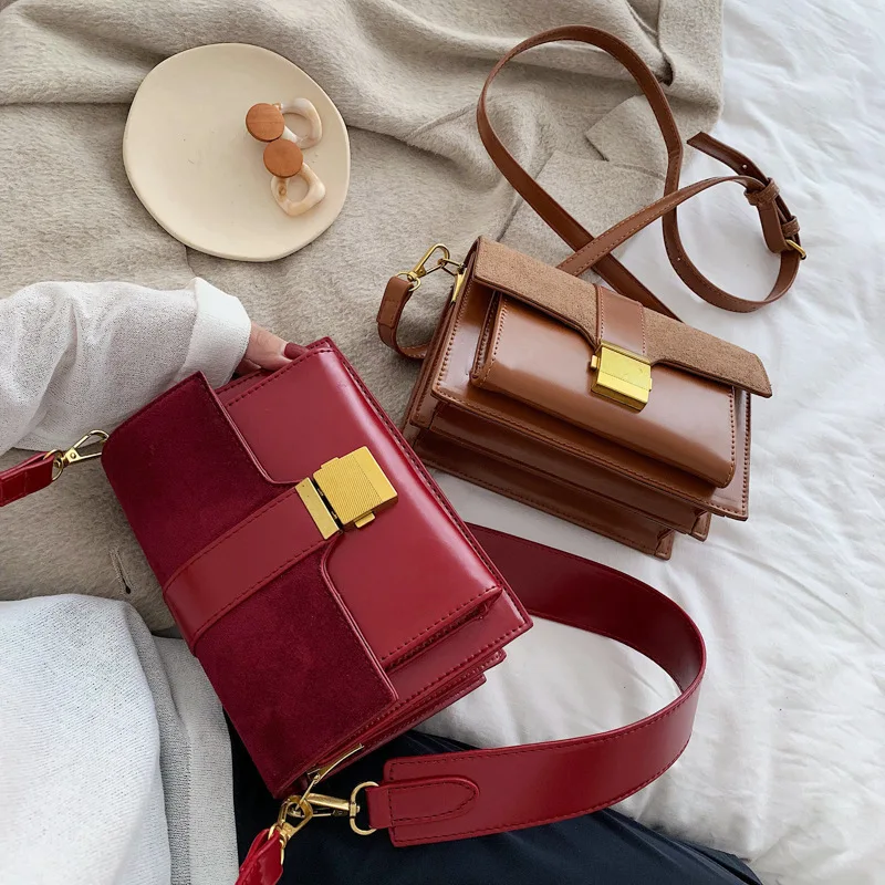 

Retro Commuting WOMEN'S Bag 2020 New Style Versitile Fashion Lock Shoulder Square Sling Bag Dull Polish Textured Broadband Shoul