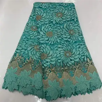 

2019 Hot Sale Green Embroidered African Lace Fabric High Quality With Plenty Beaded French Net Guipure Lace Fabrics FD1214
