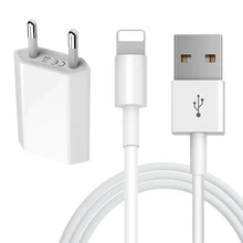 Комплект USB кабель + зарядное устройство EU для iPhone 11 Pro 5 6S 6 7 8 Plus X XR XS Max SE 1 м usb-кабель для зарядки ЕС-разъем, для поездок настенное зарядное уст...(China)