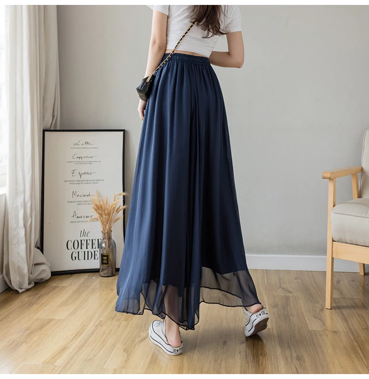 Casual Elastic High Waist Wide-leg Pants Summer Women Solid Color Loose Trousers Chic Streetwear Office Female Chiffon Pants black cargo pants